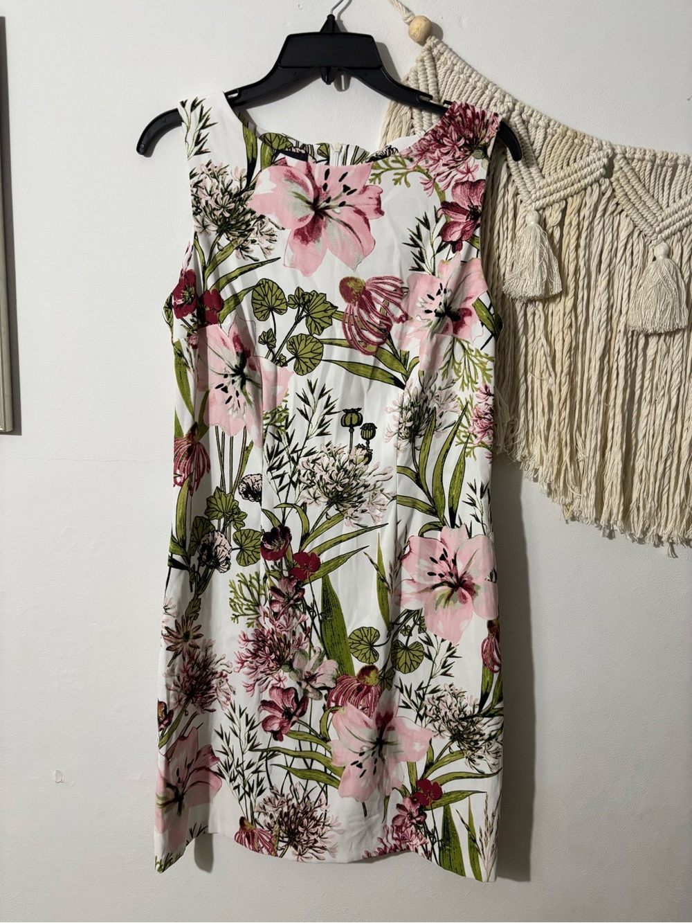 Alyx White Dress with Pink Floral and Green Leaf Motif